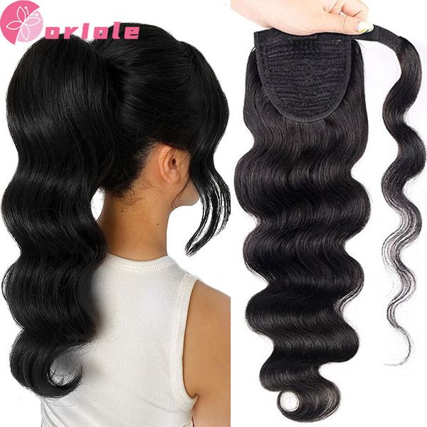 

lace wigs tails body wave tail human hair clips in brazilian remy wrap around drawstring head wear hairpiece for women 230629, Black;brown