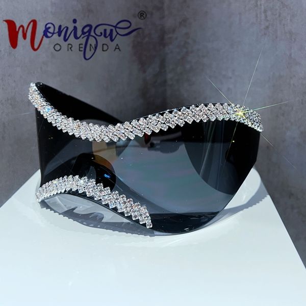 

sunglasses oversized punk bling diamond sunglasse luxury brand designer men sun glasses y2k goggle female uv400 eyewear 230628, White;black