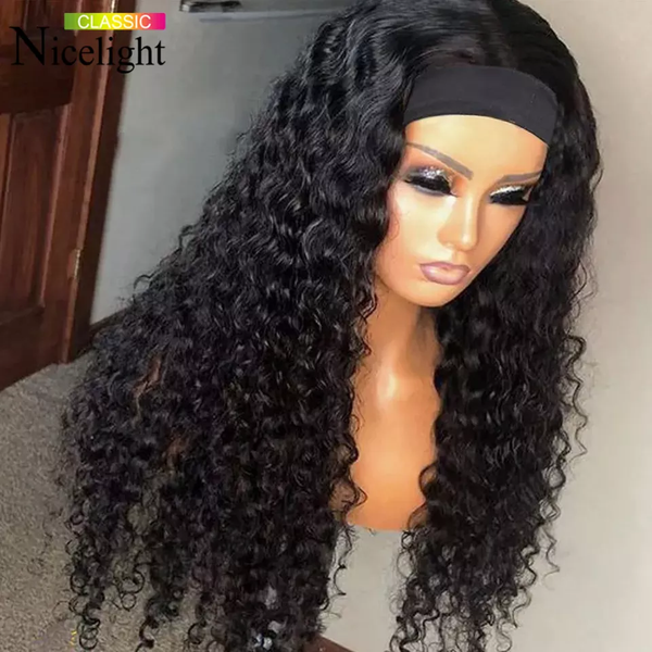 

deep wave headband wigs human hair wig grip headband nicelight brazilian curly headband wigs glueless remy hair with headband, Black;brown