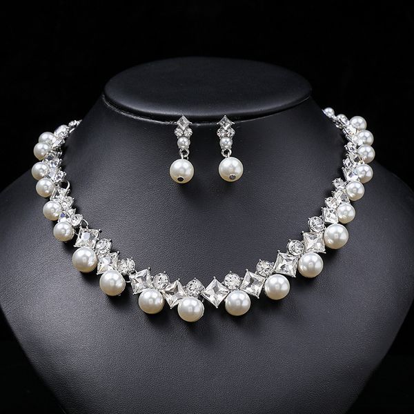 

wedding jewelry sets womens pearl earrings necklace set dinner holiday gift 230627, Slivery;golden