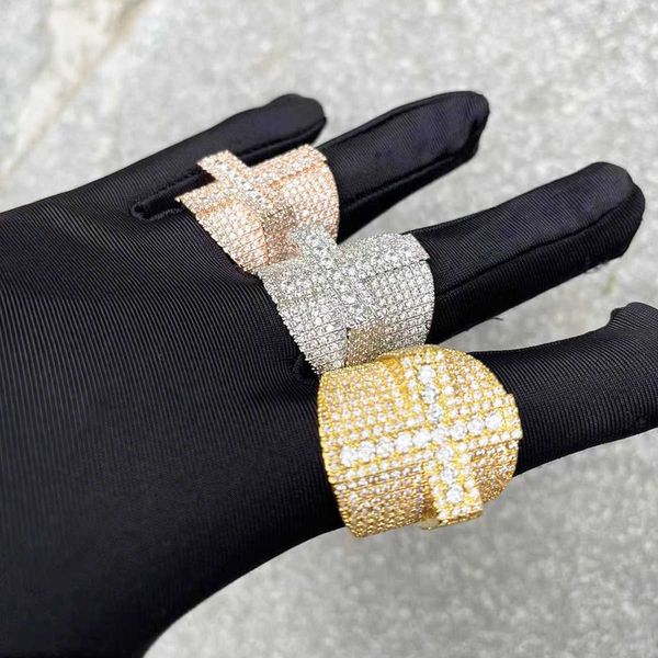 

cluster rings bubble letter cross ring for men iced out real gold plated bling fashion rapper hip hop jewelry dropshipping selling 230620, Golden;silver