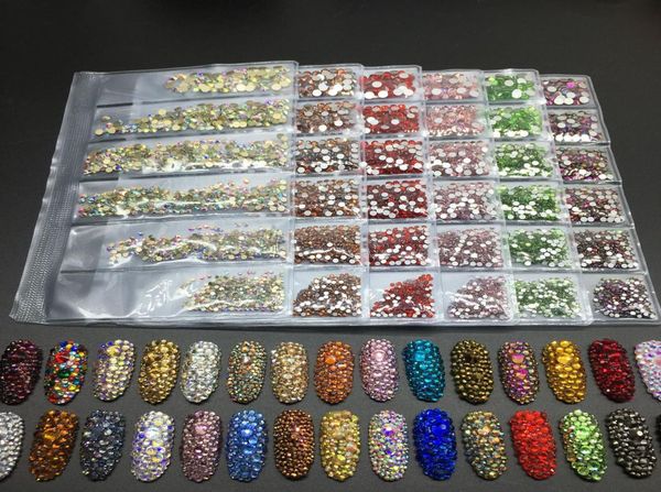 

bag 1440pcs rhinestones flatback glass nail rhinestones 6 size ss4 ss16 mixed color ab crystal strass 3d charm gems diy nail art d6810188, Silver;gold
