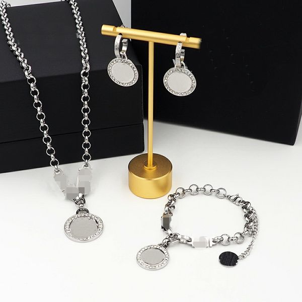 

titanium steel three-dimensional casting with diamond inlaid beauty head women necklace bracelet earring set banshee designer jewelry birthd, Black