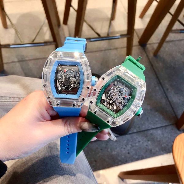 

fantastic skeleton r i c h a r d luxury super style male quartz wrist watches q7z6 rm11 rm11-03 174c designer high-end quality rubber strap, Slivery;brown