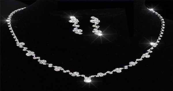 

silver bridesmaid crystal necklace earrings set wedding bridal jewelry xbuk9722161, White