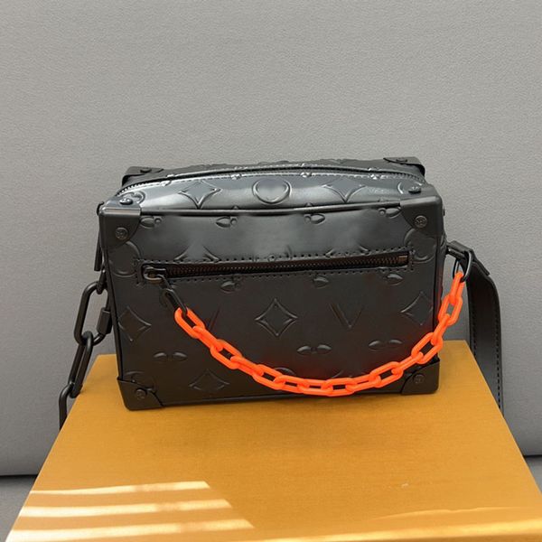 

embossed old flower designer box bag with chain real leather crossbody shoulder mini zipper suitcase trunk long leather strap luxury sacoche