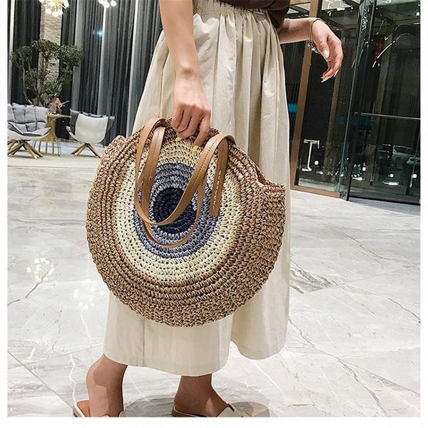 

evening bags large capacity round zipper fashionable straw woven bag handmade summer beach travel holiday women 230628