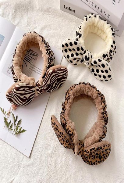 

fashion face wash headbands leopard print with large bowknot facial skin cleaning hair bands beauty tools4842710, Black;brown