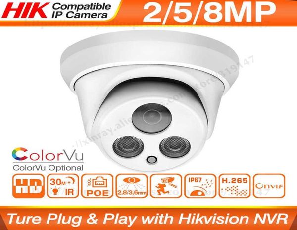 

hikvision compatible 5mp dome poe ip camera 8mp security cctv camera colorvu ir 30m h265 p2p plugplay security ipc h09013578795