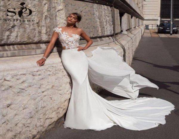 

mermaid wedding dresses with wrap one shoulder illusion lace beach wedding gowns bohemian bride dress7751852, White