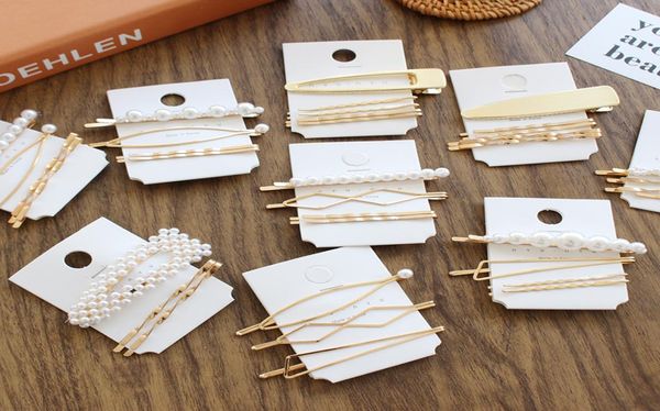 

10set metal minimalist hair accessories geometric irregular gold color hair clip imitiation pearl hairpin barrettes hairgrip5194389, Slivery;white