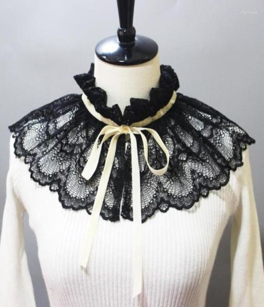 

bow ties solid color shirt detachable doll fake collar shawl wrap for women embroidery floral lace mini cape summer dress ne1786560, Black;gray