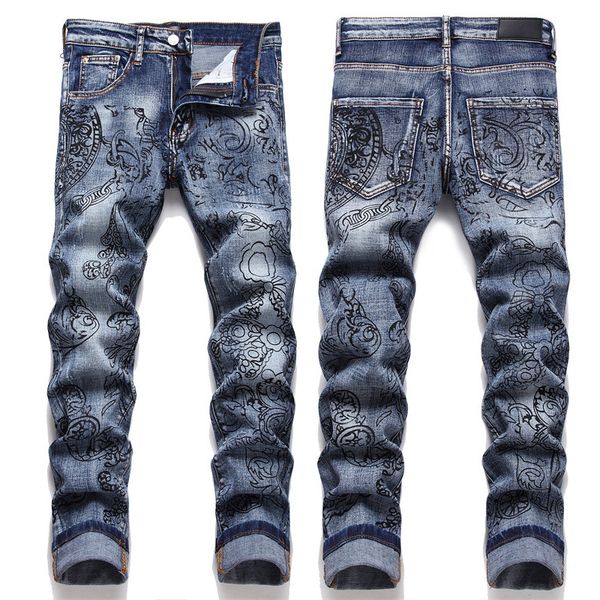 

print relaxed slim leg jeans man for night club trourser, Blue