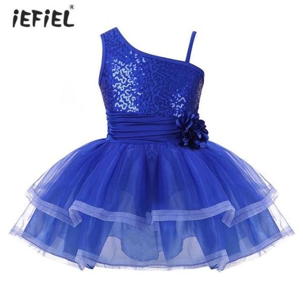 

iefiel girls oneshoulder tutu ballet dress gymnastics leotards for girls ballerina dancewear sequins ballet costume dance dress4909485, Red;yellow