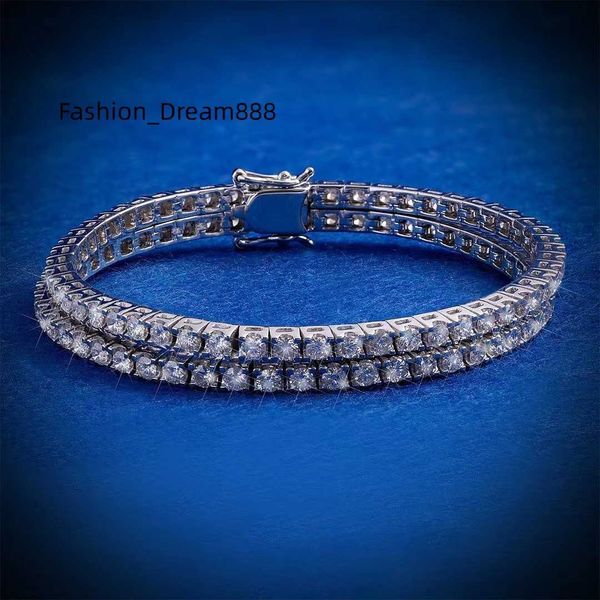 

iced out fashion 925 sterling silver 2 rows d color vvs moissanitemen's custom tennis chain bracelet