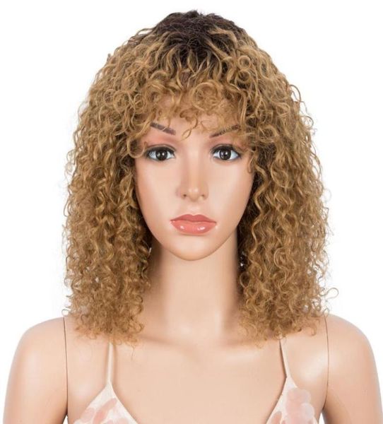 

styleicon curly human hair wigs for women short afro kinky curly pixie cut wig remy ombre blonde wigs with bangs7336930, Black;brown
