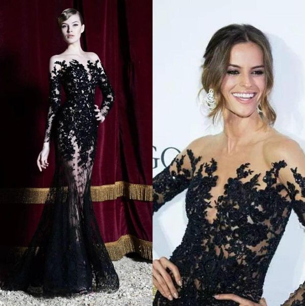 

zuhair murad evening dresses long sleeves black lace mermaid prom dress party gowns dubai arabic special occasion dress6105947, Black;red
