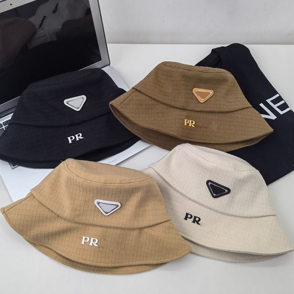 

fashion breathable material designer bucket hat summer lovers same outdoor holiday sports metal triangle letter print 4 colors wide brim hat, Blue;gray