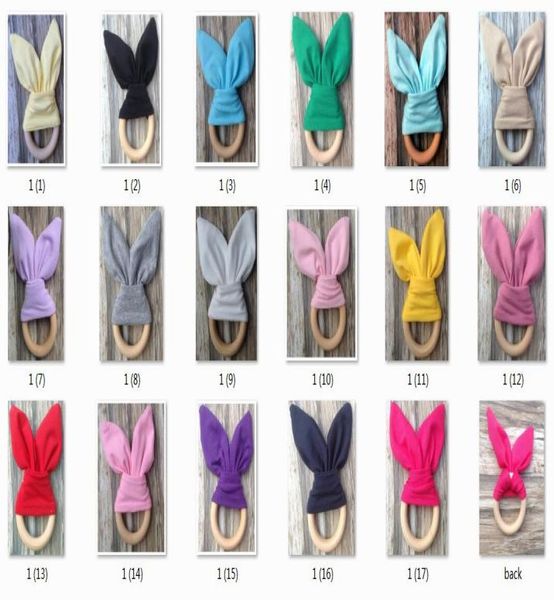 

50pcs infant baby ins teethers teething ring natural wood circle solid color rabbit ear cotton teeth practice toys handmade ring y3740251