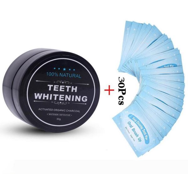 

nature activated charcoal powder decontamination tooth yellow stain oral teethcare 30g with 30pcs teeth whitening wipes oral whit1025963