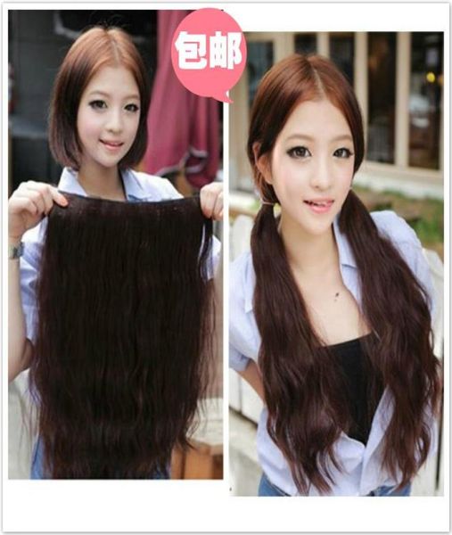 

ladies deep wavy artificial hair pieces 5 clipin hair extension 1 piece for full head1296534, Black;brown