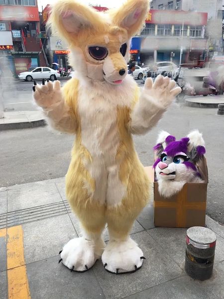 

fox mascot costume long fur husky fursuit head halloweendog suit, Red;yellow