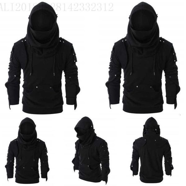 

2023 new men's masked rivet long sleeve hooded sweater, Black