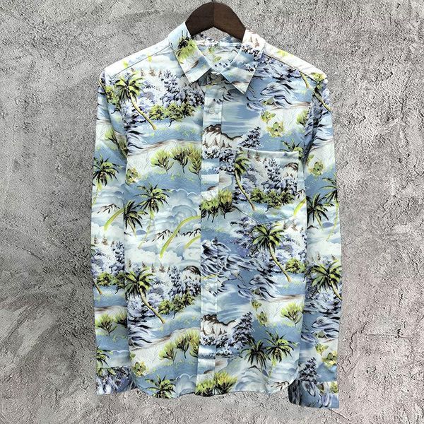 

men's casual shirts 2023 abstract landscape print long sleeve shirt spring holiday dress men clothes hawaiian slim mode chemise homme, White;black