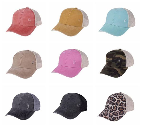 

ponytail hats snapbacks 9 colors washed mesh back leopard camo hollow messy bun baseball cap trucker hat cyz31538949653, Black;white