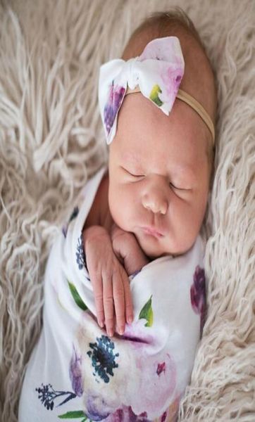

baby blanket newborn floral printed sleeping bag 2pcs sets with bow headbands swaddle wrap blanket swaddling pographic props by8034016