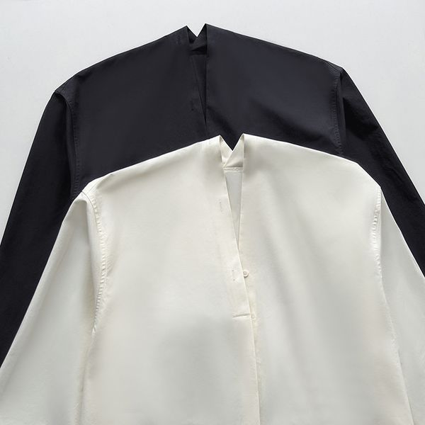 

tot * e det designer~solid button deconstructed v-neck shirt simple cotton silhouette top, White