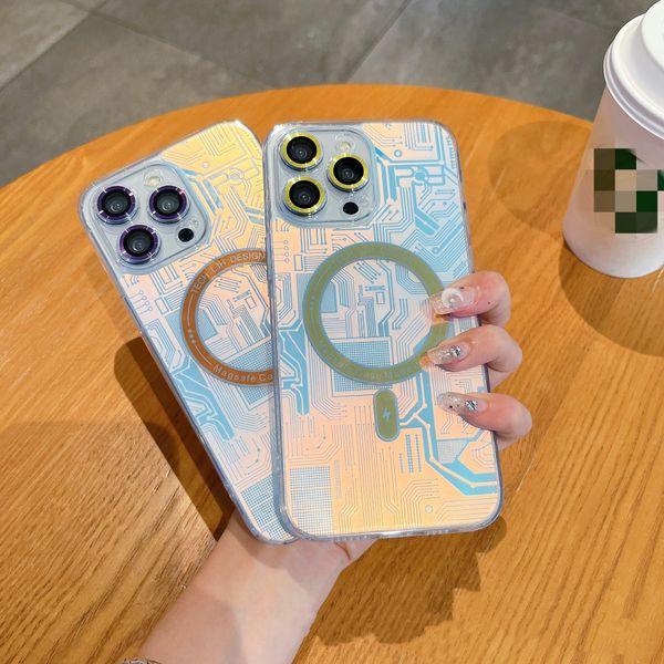 

laser gradient electronic pattern magnetic phone for iphone 11 12 13 14 pro max 14plus for magsafe wireless charging phone cover