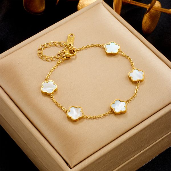 

new popular colorful flower charm bracelet gold stainless steel bracelets jewelry for women gift, Golden;silver