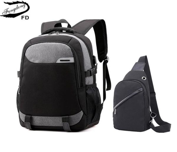 

fengdong big school bags for teenagers boys waterproof large school backpack usb charge boy sling chest bag set reflective strip l4009566