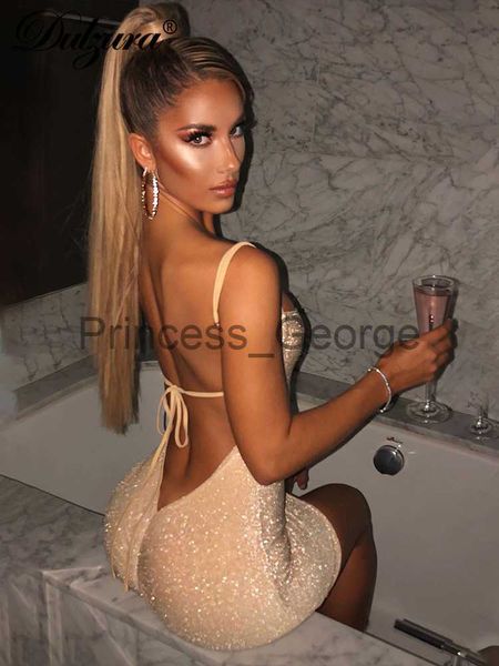 

party dresses dulzura bling glitter sequin women strap mini dress ruched lace up backless bodycon party club elegant prom y2k clothes x0629, White;black