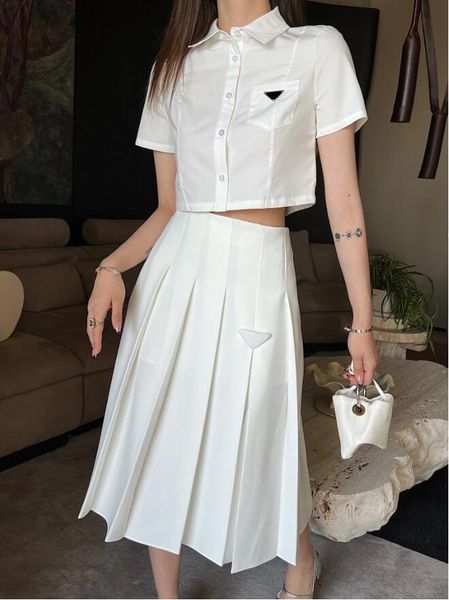 

two piece dress women's short suit short sleeved designer sportswear women's slim vest women's skirt printed spring and autum, White