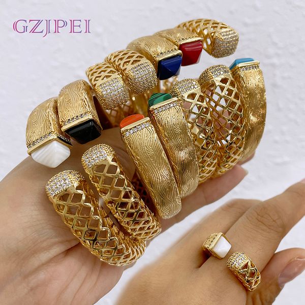 

bangle dubai cuff gold color bracelet ring for women luxury zircon jewelry bride wedding party gift exquisite accessories 230627, Black