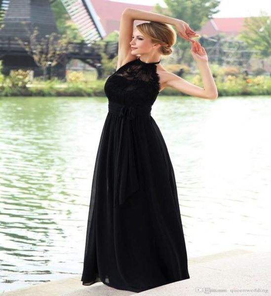 

exquisite black 2019 prom dresses lace chiffon skirt with bow sash halter long formal evening party gown noche5241021