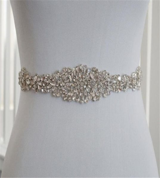 

handmade silver rhinestones appliques wedding belt clear crystal sewing on bridal sashes wedding dresses sashes bridal accessories8497815, White
