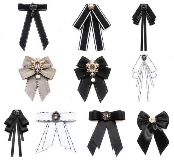

vintage elegant pretied neck tie brooch women imitation pearl jewelry ribbon bow corsage for shirt collar clothes accessory7213205, Black;gray