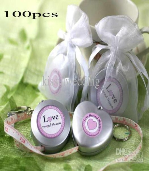 

100pcslot wedding gifts of measuring tape keychain in sheer organza bag for bridal shower party favors6172408