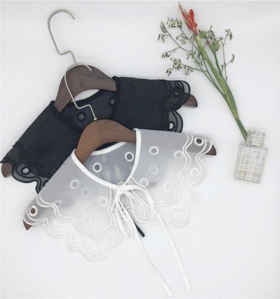 

bow ties women hollow out shirt neckwear chiffon ruffles fake collar bandage strap embroidery lapel false detachable blouse 7419202, Black;gray