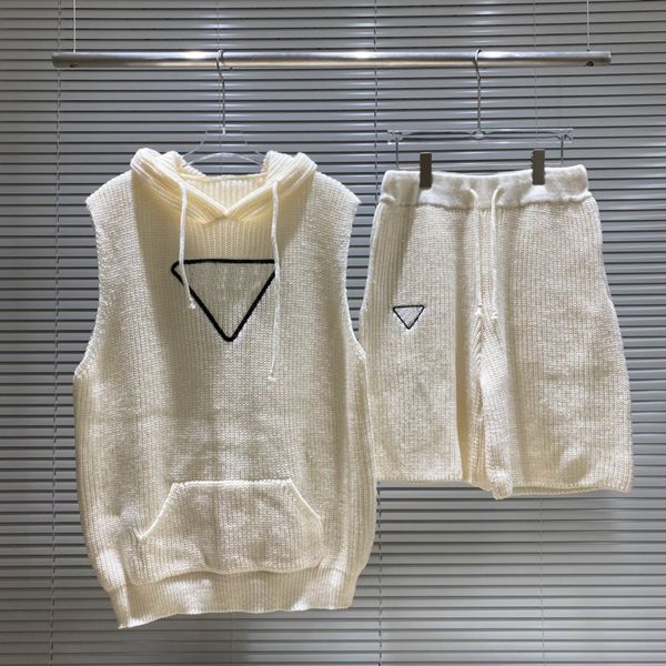 

designer womens fashion tracksuits summer casual knit hooded two piece set classic letters embroidery tracksuit woman sweatsuit 23ss, Gray