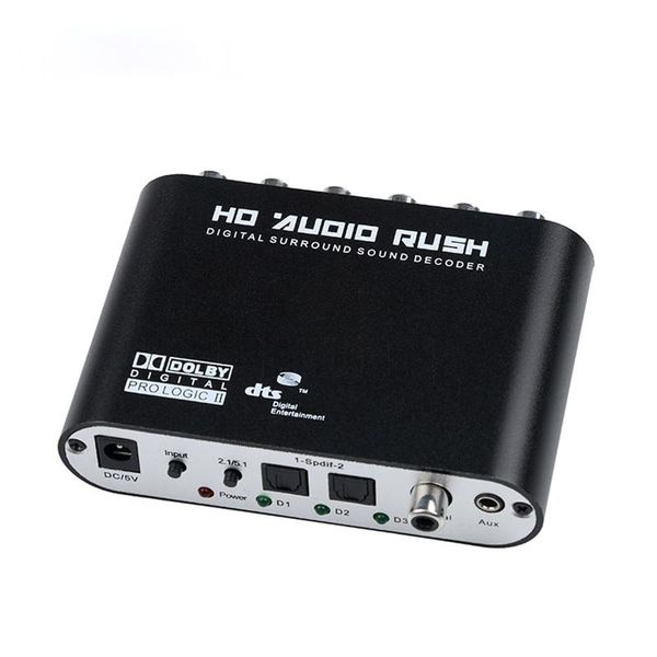

parkas caldecott 5.1 ch audio decoder spdif coaxial to rca dts ac3 optical digital amplifier analog converte amplifier hd audio rush, Black