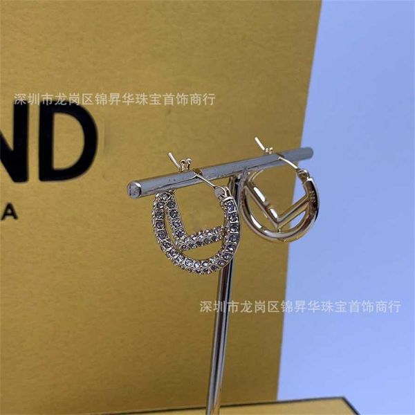 

2023 letter f earrings tiktok kwai diamond inlay fashion temperament small fragrance f home earrings, Golden