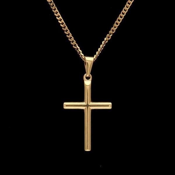 

pendant necklaces mens stainless steel cross pendant necklace gold sweater chain fashion hip hop necklaces jewelry z230629, Silver
