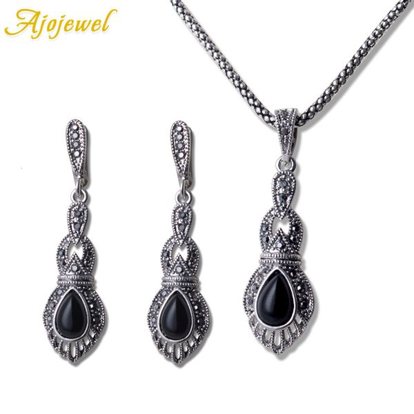 

wedding jewelry sets ajojewel water drop blackorange resin vintage long earring necklace 2 pieces set ecofriendly copper bijoux party gift 2, Slivery;golden