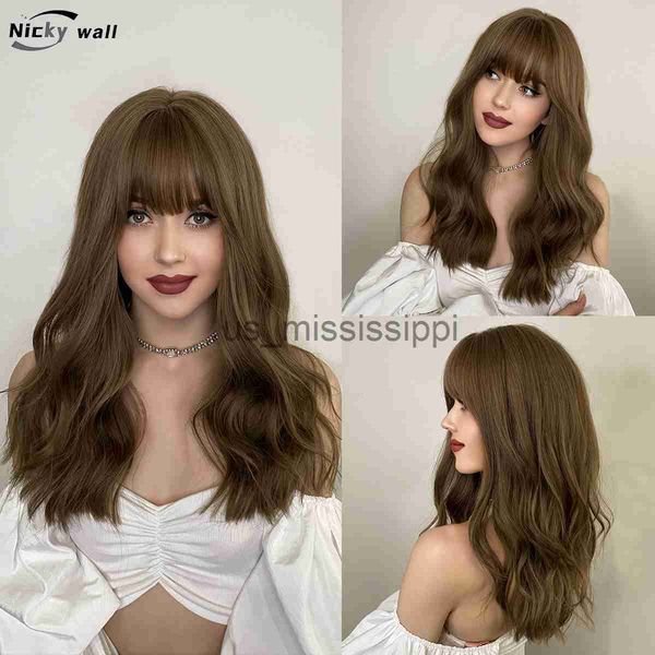 

cosplay wigs long wavy wig light brown synthetic wigs with bangs natural hair for women cosplay lolita daily use heat resistant wigs x0630, Black