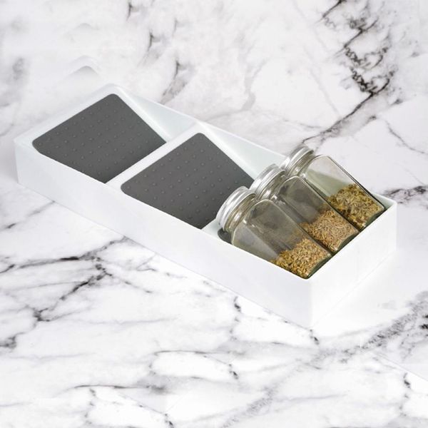 

dresses 3 grids spice rack cupboard organizer spice storage racks utensils for pantry kitchen seasoning jar spice organizer in drawer, White;black