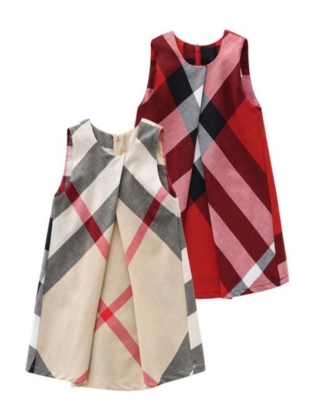 

baby designer girls summer plaid dress kids sleeveless vest dresses girl princess dress cotton children zipper skirts child clothe1406309, Red;yellow